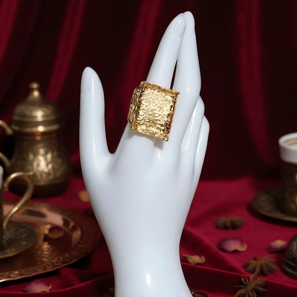 🆕️Turkish Artisan 18K Gold Plated Brass Adjustable Trendy Luxury Cocktail Ring - Picture 6 of 13